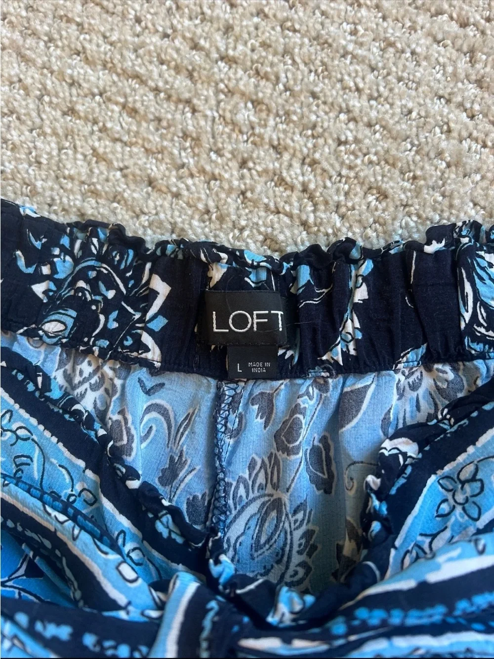 LOFT Blue Paisley-Striped High Waist Lounge Shorts